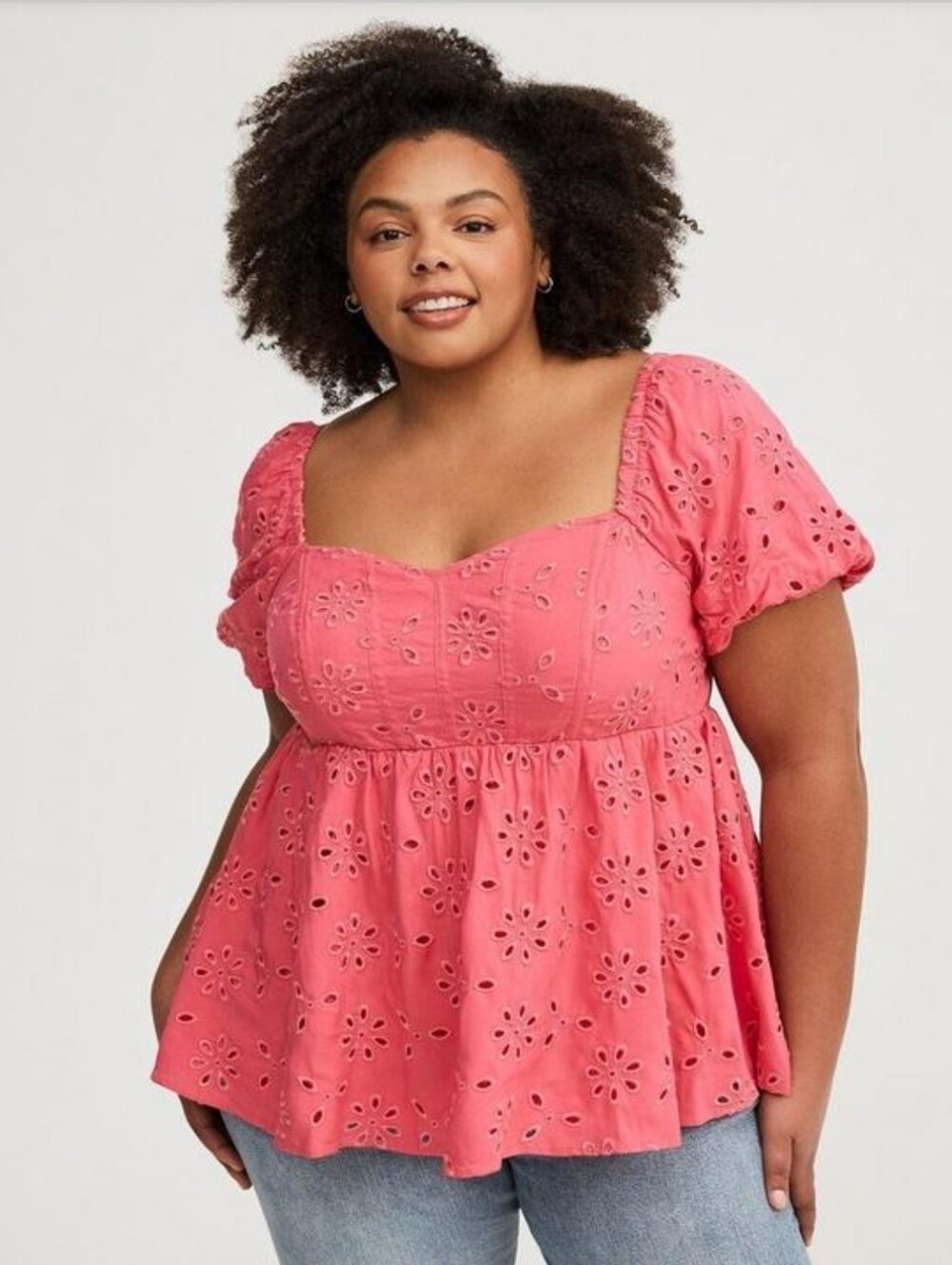 Torrid Pink Eyelet Babydoll Top Size 0